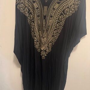 Elegant Black and Gold Embroidered Women's Cover up Mrs Roper Dress